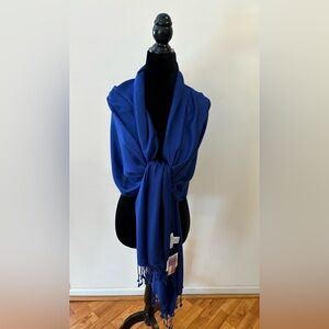 Spectrum Royal Blue Fringed Scarf/Wrap Made in India NWT 25.5" W x 76" L